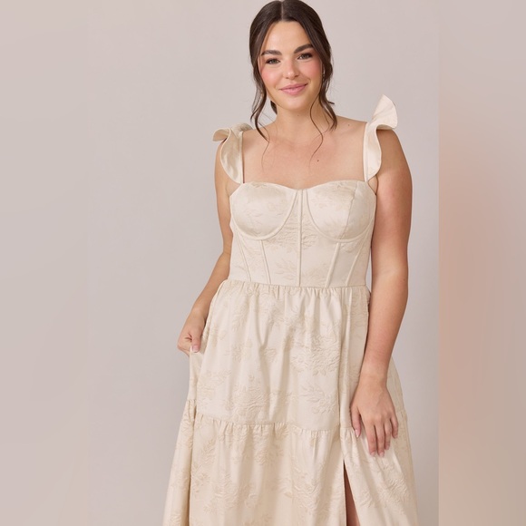 Revelry Luxe Violet Jacquard Dress Flutter Strap Corset Back Size 24 Champagne - Picture 3 of 16